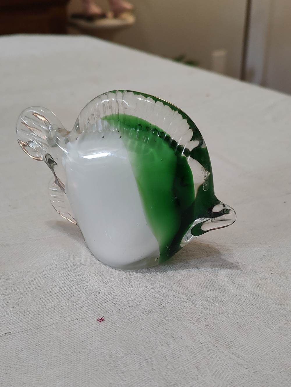 Glass Green and White Handblown Fish Paperweigh Accent